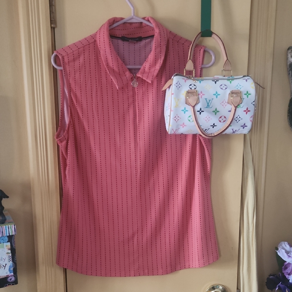 B'ful coral colour sleeveless polo very soft, stretchy Tommy Hilfiger zipper